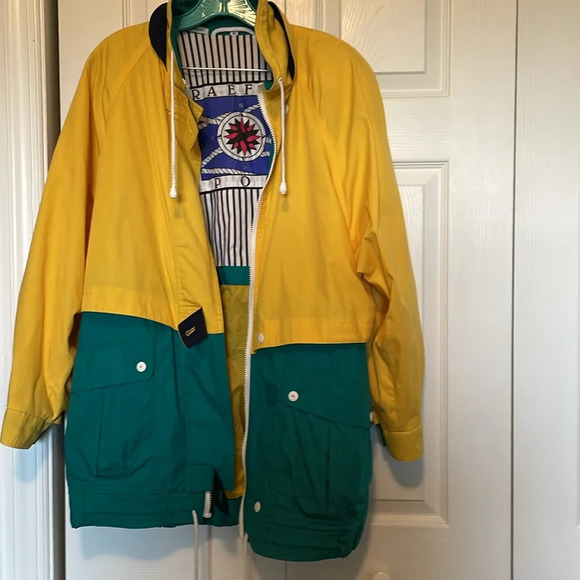 VTG 1990s Braefair Sport woman’s Sz M jacket w shoulder pads Yellow teal sailing - Picture 6 of 14